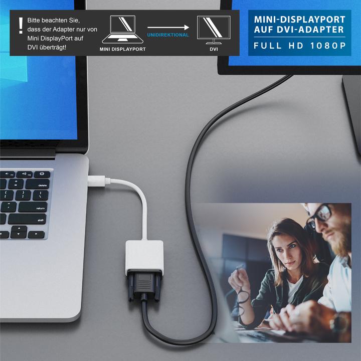 Produktbild CSL Full HD MiniDP zu DVI Adapter Kabel - Mini DisplayPort zu DVI Buchse (DVI, 11 cm)