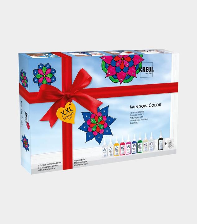 Actual product image Kreul Window Color XXL (Glitter Silver, Fawn, Royal blue, Pink, Ruby Red, Golden yellow, Snow-white, Glitter gold, Mairün, Black, 800 ml)