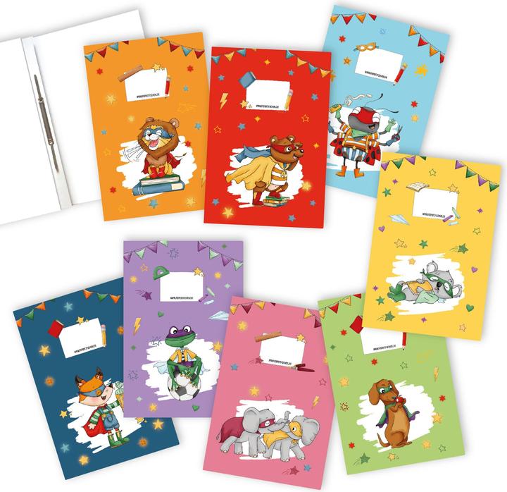 Produktbild Papierdrachen 8 Schnellhefter aus Karton – DIN A4 – Superhelden Tiere (A4, 8 x)