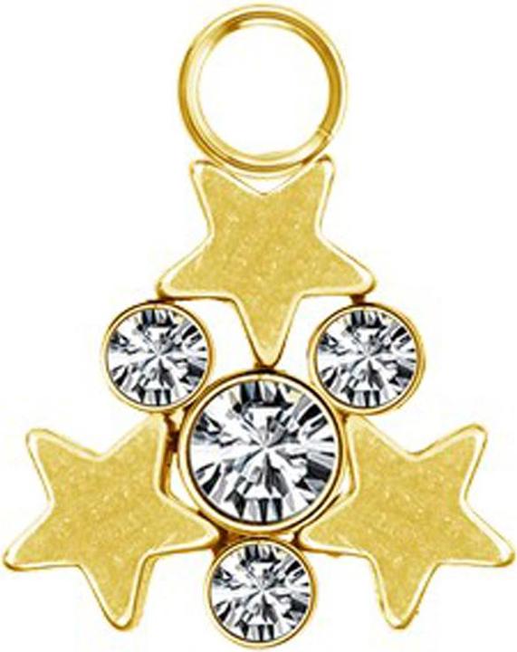 Star Piercing Anhänger vergoldet vier Kristalle silber mit drei Sternen (ohne Messing, Chirurgenstahl 316L)