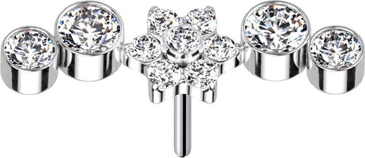 Star Piercing Threadless silber Blume Kristalle silber vier Kristalle (Titan G23, ohne Messing)