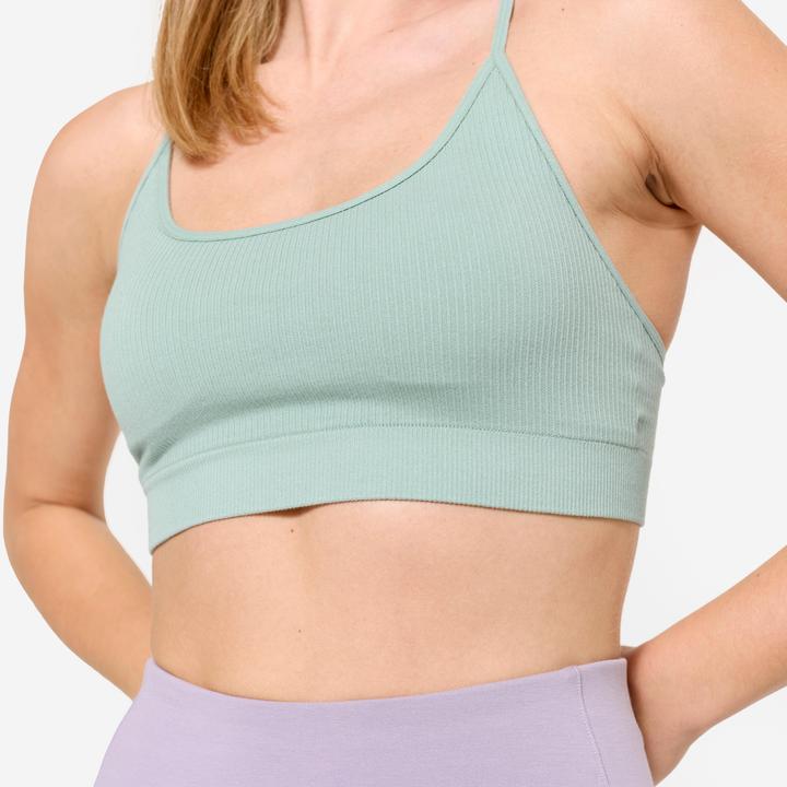 Image du produit Decathlon Brassière côtelée sans couture maintien léger Femme, Vert kaki (L)