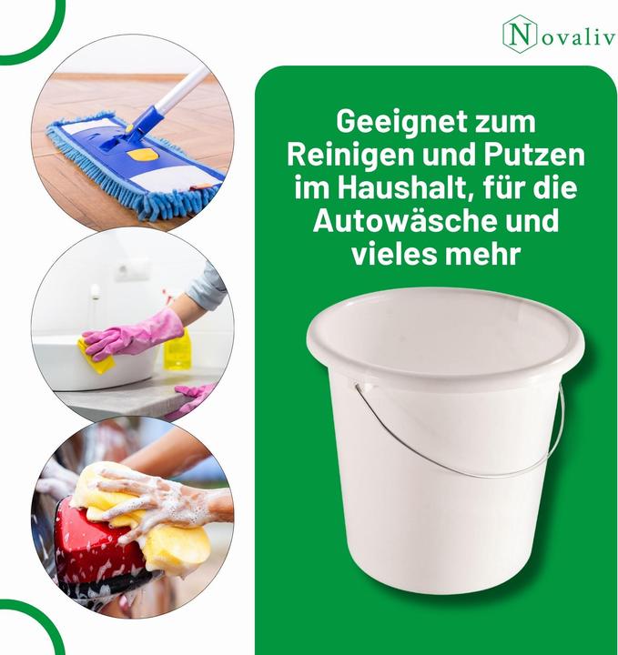 Produktbild Novaliv 5 Stück Eimer 10L Weiss mit Masseinteilung - Putzeimer 10 Liter? 28,5 cm Praktischer Allround (5 Stk.)