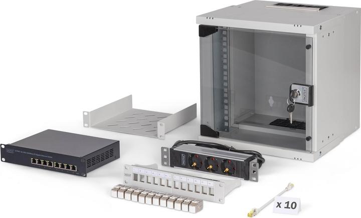Digitus 10" Netzwerk-Set, 6HE Wandgehäuse und Zubehör, gr SOHO PRO Version (6 HE, 10 Zoll Rack)