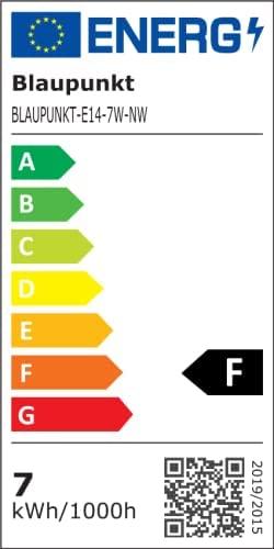 Energy Label Blaupunkt LED E14 Bulb - Candle - 7W - Natural White 4000K - Led Lamps - Single (E14, 7 W, 680 lm, 1 x, F)