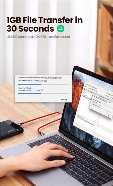 Produktbild Ugreen USB-C to USB-C cable 2.0 1m (red) (1 m, USB 2.0)