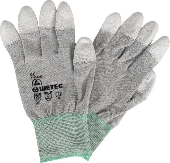 Produktbild Wetec ESD-Handschuhe, PU-beschichtete Fingerkuppen, S, Carbonfaden (S)