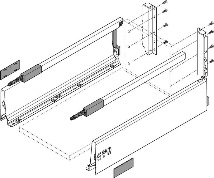 Blum Komplett-Frontschubkasten-Set TANDEMBOX M / D mit Reling, grau RA