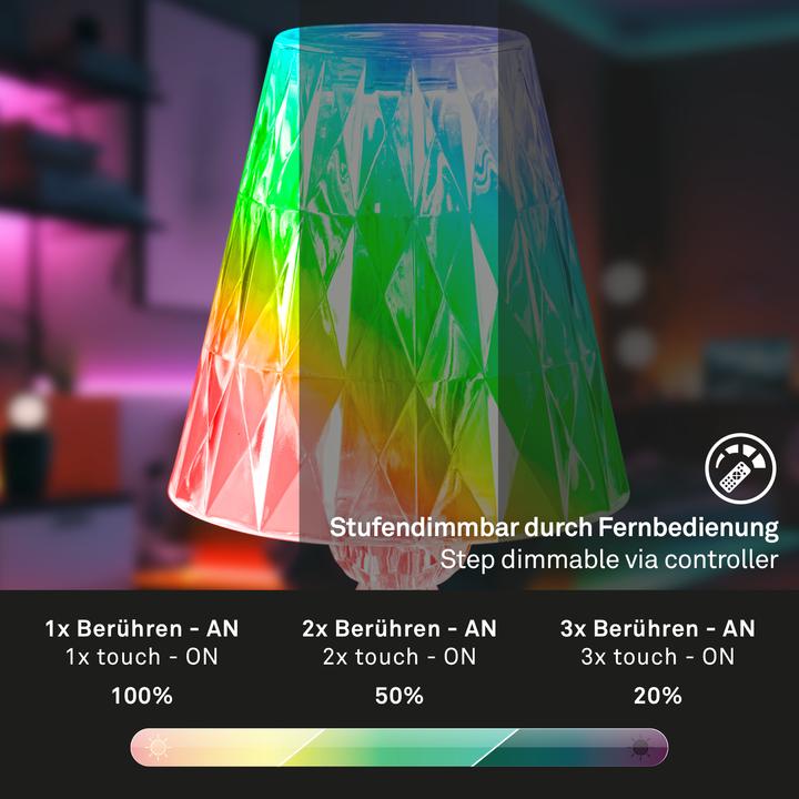 Produktbild Briloner Akku RGB-LED Tischleuchte, Kristalloptik, transparent, 1xLED/2,3W (65 lm)