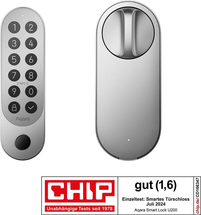 Actual product image Aqara Smart Lock U200 Silber (Matter over Thread) (Smartphone, Electronic numerical code)