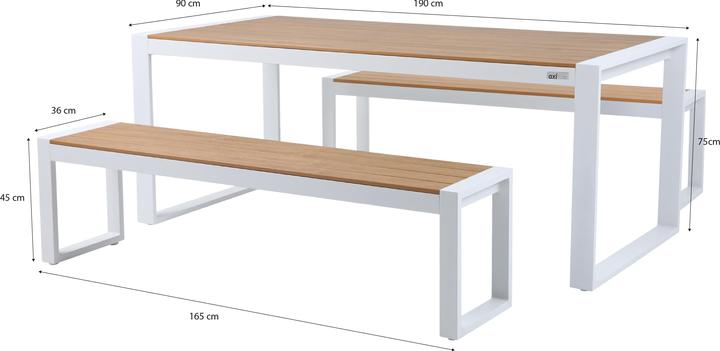 Produktbild Axi Tony Gartentisch mit 2 Bänken Weiss mit Polywood in Teakholz- (190 cm)