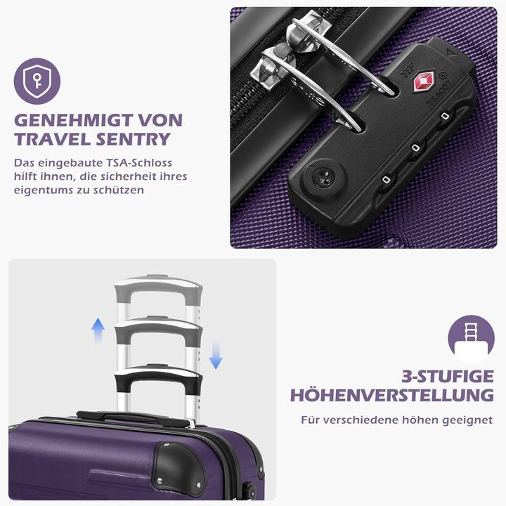 Produktbild Coolife 3-teiliges Hartschalen Koffer-Set (93 l, Handgepäck (bis 50l), M (50 - 90l), L (90 - 115l))