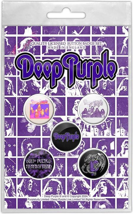 Deep Purple Logo Abzeichen 5erPack Kunststoff Metall Knopf