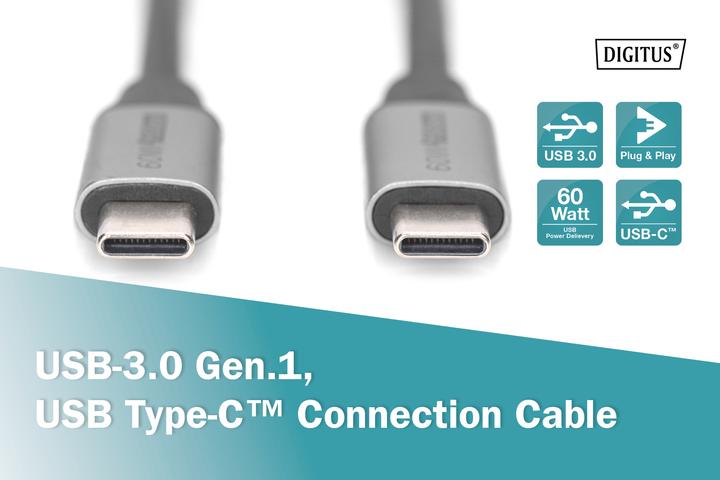 Produktbild Digitus USB-3.0 Gen.1, USB Type -C Anschlusskabel (1 m, USB 3.2 Gen 1, 60 W)
