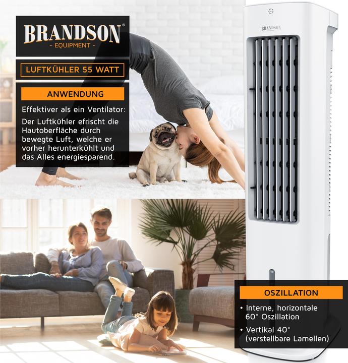 Image du produit Brandson Ventilateur de tour avec refroidissement par eau, réservoir d'eau de 5 litres, filtre à air (57 dB)