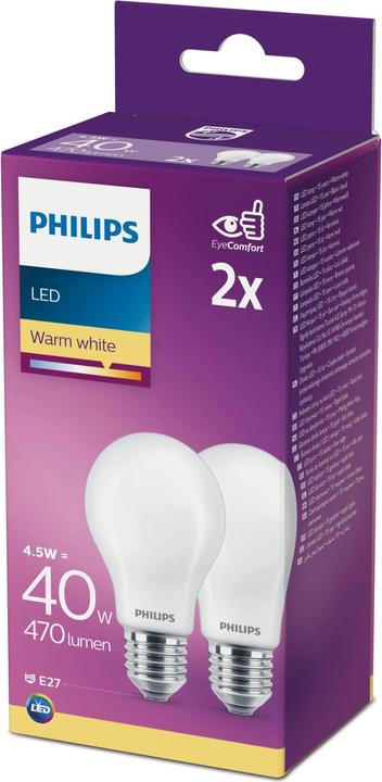 Image du produit Philips Lampe A60 (E27, 4.50 W, 470 lm, 2 x, F)