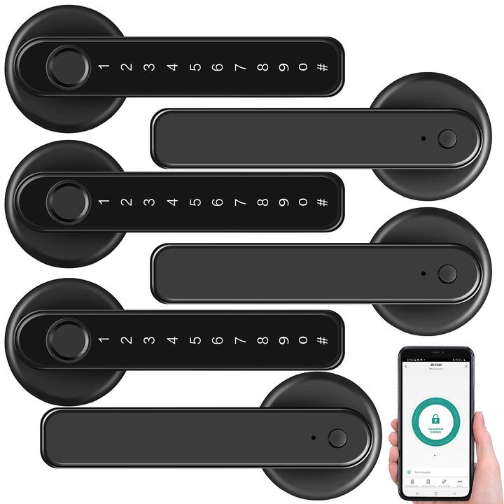 Produktbild VisorTech Türbeschläge mit Fingerabdruck-Scanner, PIN & App, 3er Set (Türgriff)