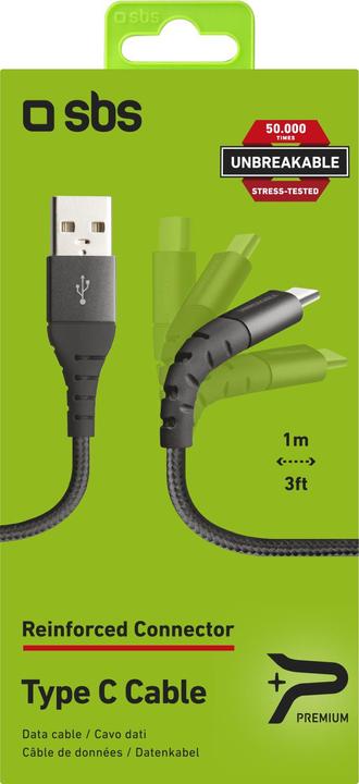Image du produit SBS Câble métallique USB 2.0 type C - Unbreakable Collection (1 m, USB 2.0)