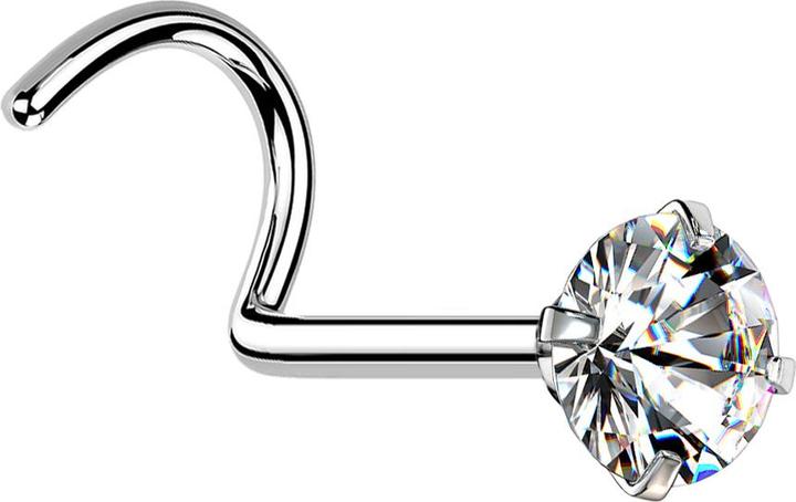 Star Piercing Nasenstecker gebogen silber runder Kristall silber gefasst (Chirurgenstahl 316L, ohne Messing)