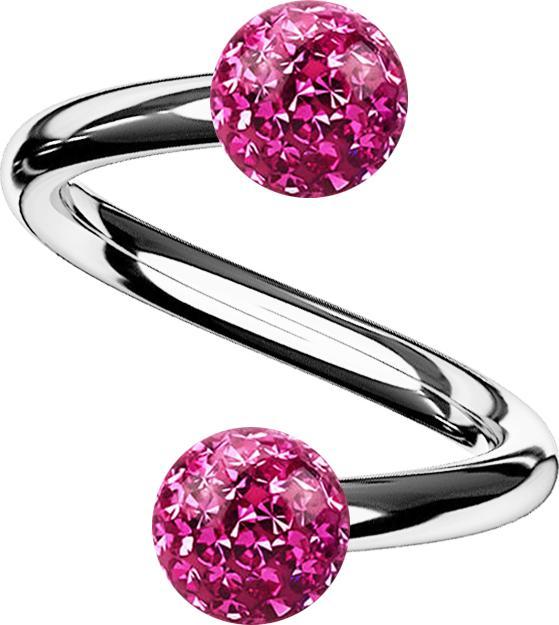 Actual product image Star Piercing Micro Spirale silber mit zwei Kristallkugeln pink Epoxy Schutzschicht (without brass, Titanium G23)
