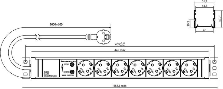 Actual product image Bachmann Extension cord (rack (16 x, CEE 7/3, 2 m)