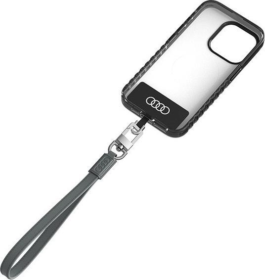 Actual product image Audi uniwersalna smycz do telefonu 28cm 10mm Leather szary/gray AU-HSLSL-GT/D1-GY