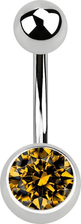 Star Piercing Banane silber mit Kugel und Kugel Kristall gelb (Chirurgenstahl 316L, ohne Messing)