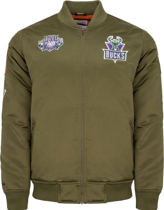 Mitchell & Ness M&N Satin Bomber Jacke - PATCHES Milwaukee Bucks - XL (XL)