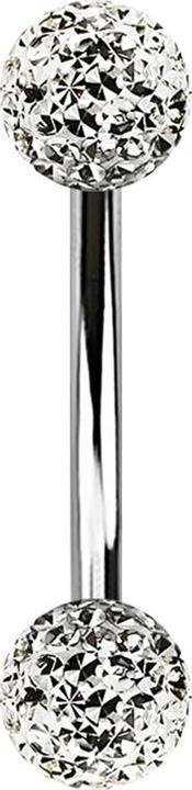 Star Piercing Banane silber mit zwei Kristall Kugeln silber Epoxy Schutzschicht (ohne Messing, Chirurgenstahl 316L)
