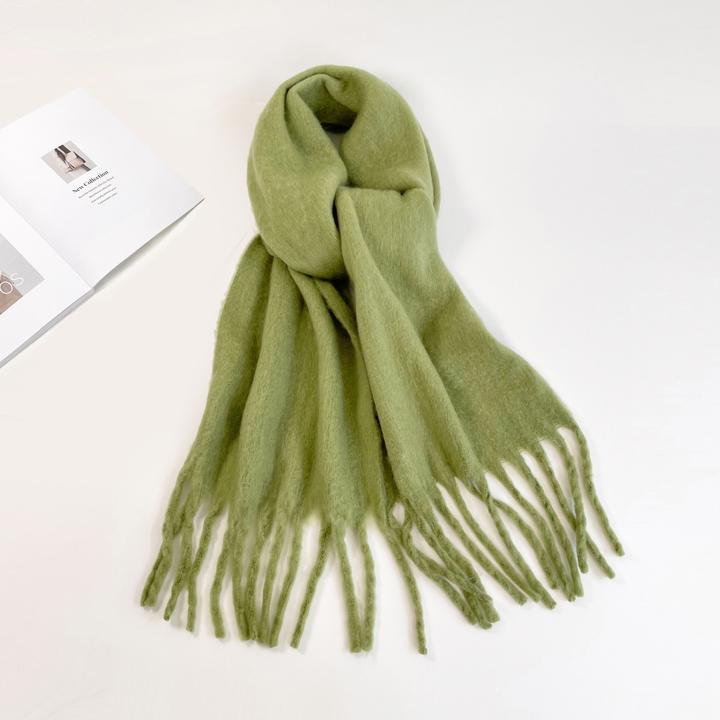 Actual product image Only-Bags.Store Solid Colour Plush Warm Chunky Scarf Long Simple Large Thickened Tassel Scarf Winter Outdoor