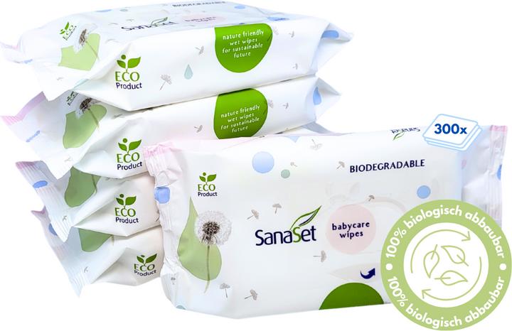 SanaSet Baby Feuchttücher (mit Aloe Vera, Kamille & Olivenöl) - biologisch abbaubar, ECO (300 Stück)