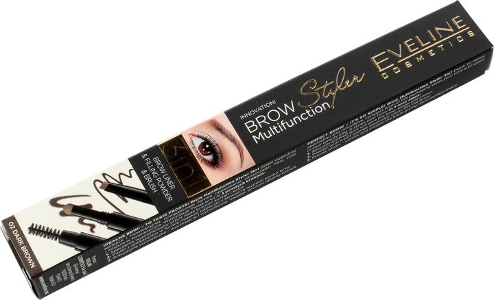 Actual product image Eveline Brow Multifunction 3In1 Brow Liner Filling Powder&Brush 02 Dark Brown