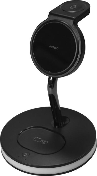 Actual product image Deltaco 3-in-1 magnetinis belaidis įkroviklis, telefonas/TWS/laikrodis, LED lemputė / QI-1041 (18 W)