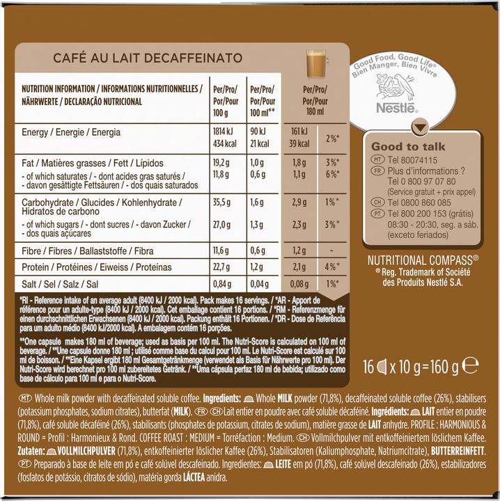 Actual product image Nescafé Dolce Gusto Café au lait Decaffeinato (16 x Port.)