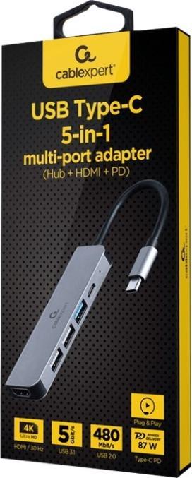 Productafbeelding Gembird Multi Port Adapter USB Type C (USB-C, 5 Havens)