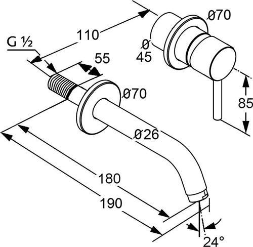 Produktbild Kludi BOZZ Zweiloch Waschtischarmatur, Auslauf 18 cm