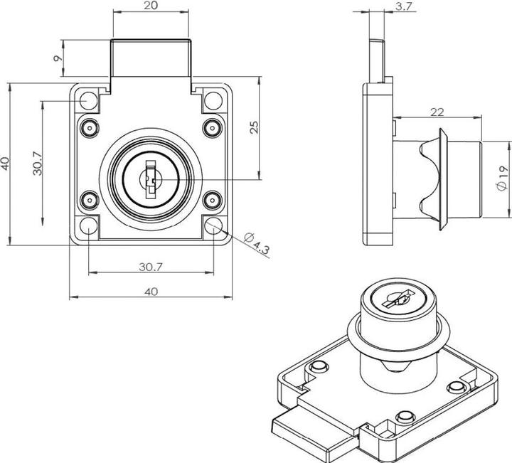 Actual product image Siso Riegelschloss versch., rechts, schwarz