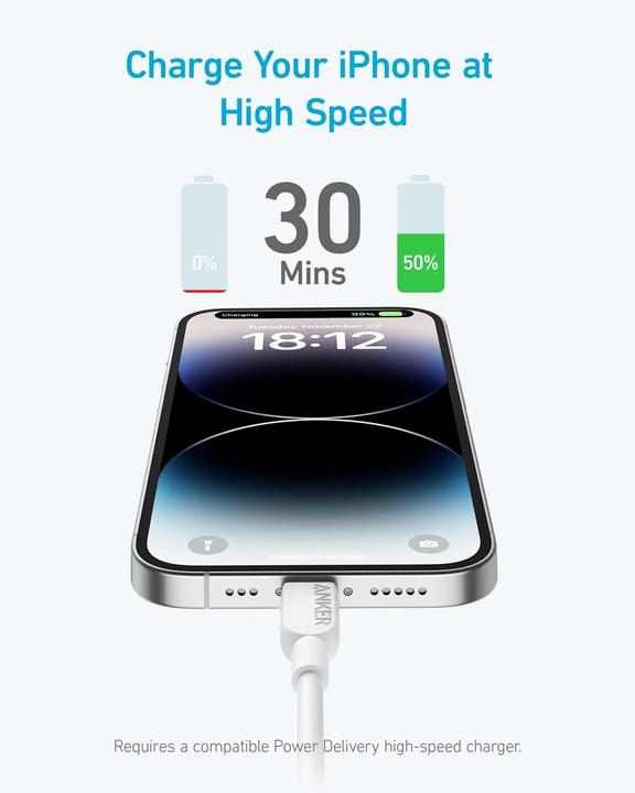 Produktbild Anker Kabel 240W USB-C do USB-C 0.9m biały (0.90 m, USB 2.0, 240 W)