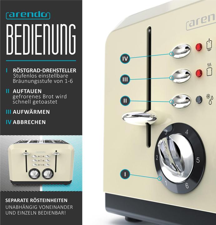 Image du produit Arendo Grille-pain automatique 4 tranches beige (Prise UE)