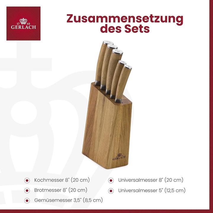 Actual product image Gerlach KNIFE SET BLOCK 5 pcs. NATURAL