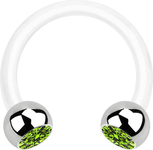Image du produit Star Piercing Micro Circular Barbell blanc avec deux boules cristal argenté vert clair (Acier chirurgical 316L, Bioflex, sans laiton)