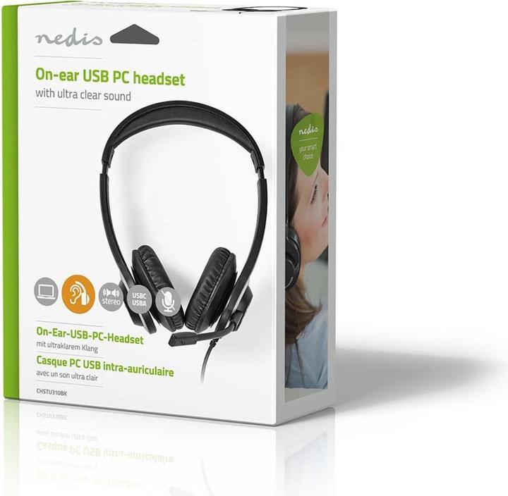 Produktbild Nedis PC Headset On-Ear, Stereo - Black (Kabelgebunden, USB-A)