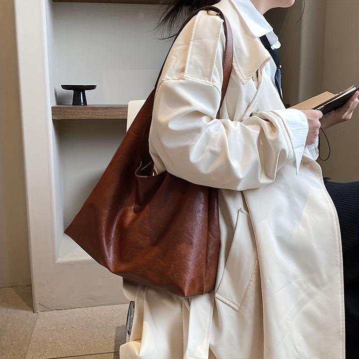Actual product image Only-Bags.Store Vintage solid colour hobo bag, lightweight casual shoulder bag with insert bag for everyday use