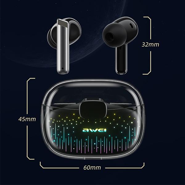 Actual product image Awei słuchawki Bluetooth 5.3 T52 Pro2 TWS + stacja dokująca czarny/black (Wireless)