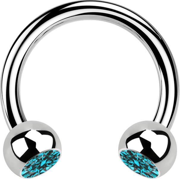 Produktbild Star Piercing Micro Circular Barbell silber mit zwei Kugeln Kristall aqua (ohne Messing, Chirurgenstahl 316L)