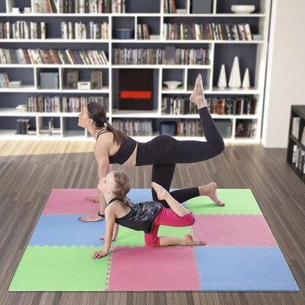 Productafbeelding One Sudedamas kilimėlis treniruotėms Fitness MP10 žalias-mėlynas-raudonas, 60x60x1,0cm (9 dalių) (10 mm)