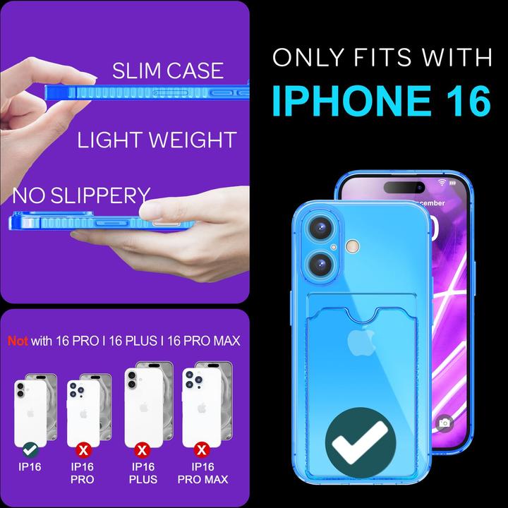 Actual product image Nalia Clear transparent neon silicone cover card holder (Apple iPhone 16)