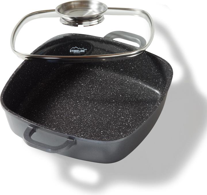 Produktbild Stoneline Eckpfanne 24x24 cm mit Aroma Glasdeckel, Pfanne rechteckig, Backofen, Induktion geeignet (Pfannenset + Topfset, Aluminium)