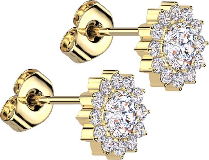 Star Piercing Ohrstecker vergoldet Blume Kristall silber (ohne Messing, Titan G23)
