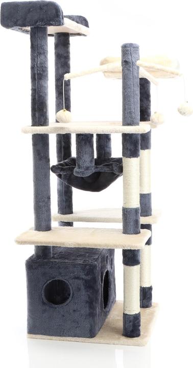 Actual product image Fudajo Cat Tree Dark Grey Scratching Tree 134cm High Climbing Tree with Cat House and Hammock (133 cm, Dark grey)
